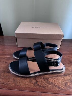 Lucky Brand Black Leather Double-Strap Slingback Sandals